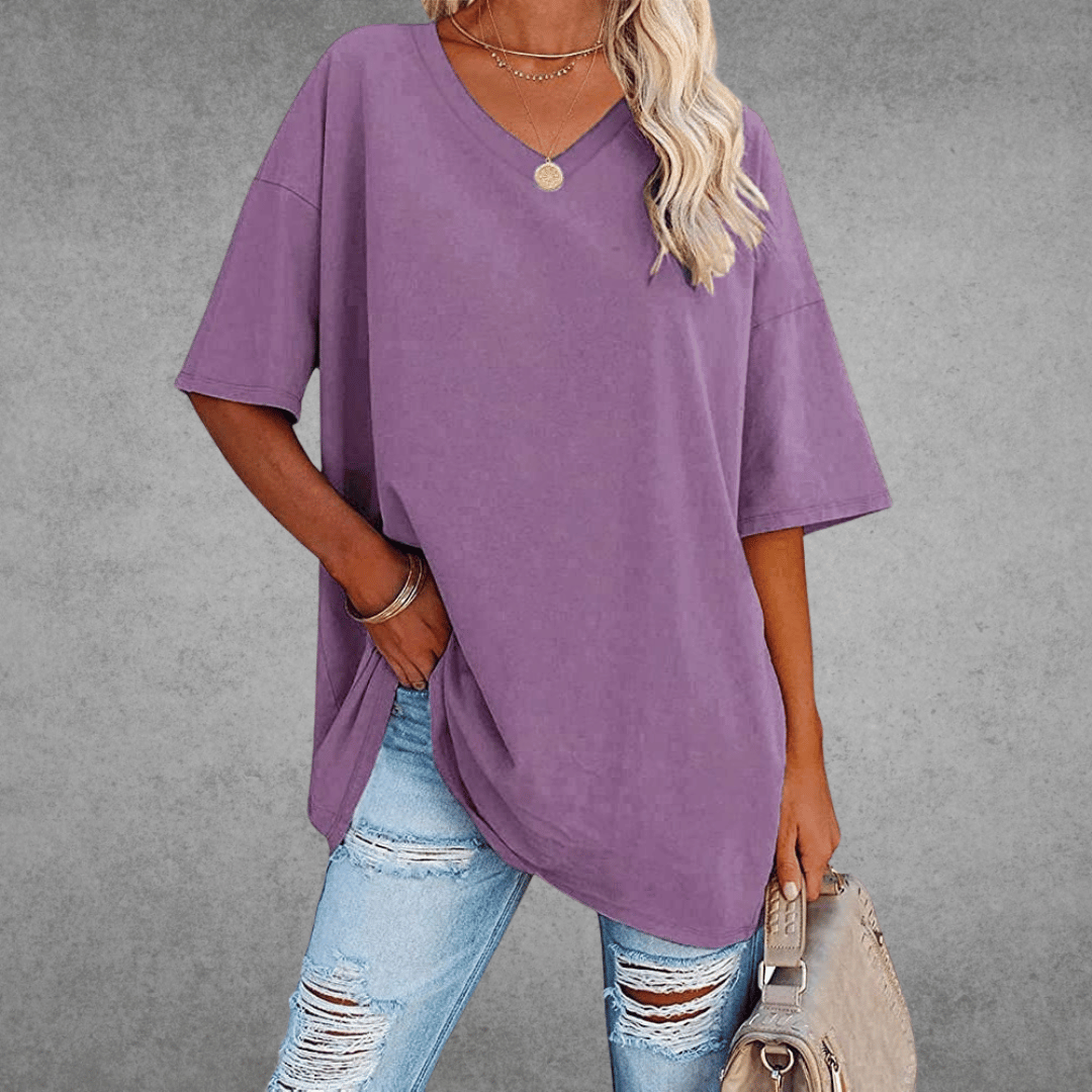 Ninon Women's Oversized T-Shirt – V-Neck Lightweight Casual Top