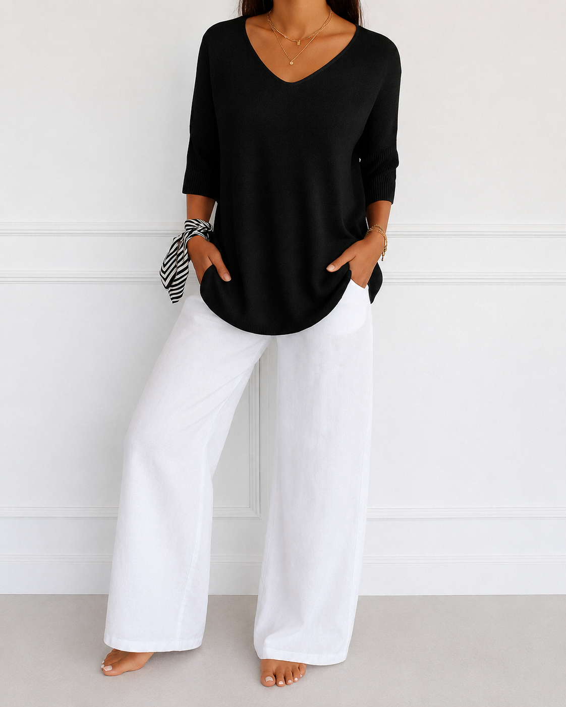 Coraline Women's V-Neck Sweater – Fine Knit Fitted Pullover for Office and Casual Wear