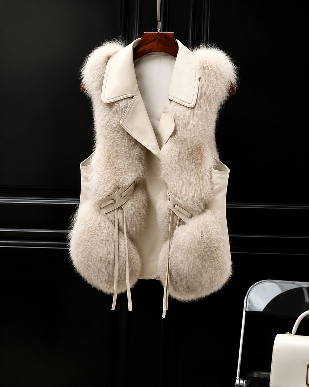Dilara Women's Faux Fur Vest – Oversized Lapel Gilet with Adjustable Waist