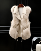 Dilara Women's Faux Fur Vest – Oversized Lapel Gilet with Adjustable Waist
