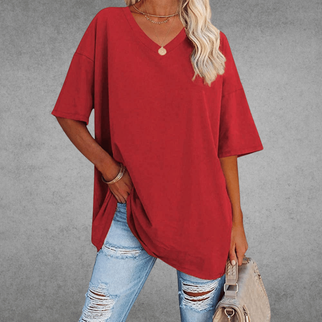 Ninon Women's Oversized T-Shirt – V-Neck Lightweight Casual Top