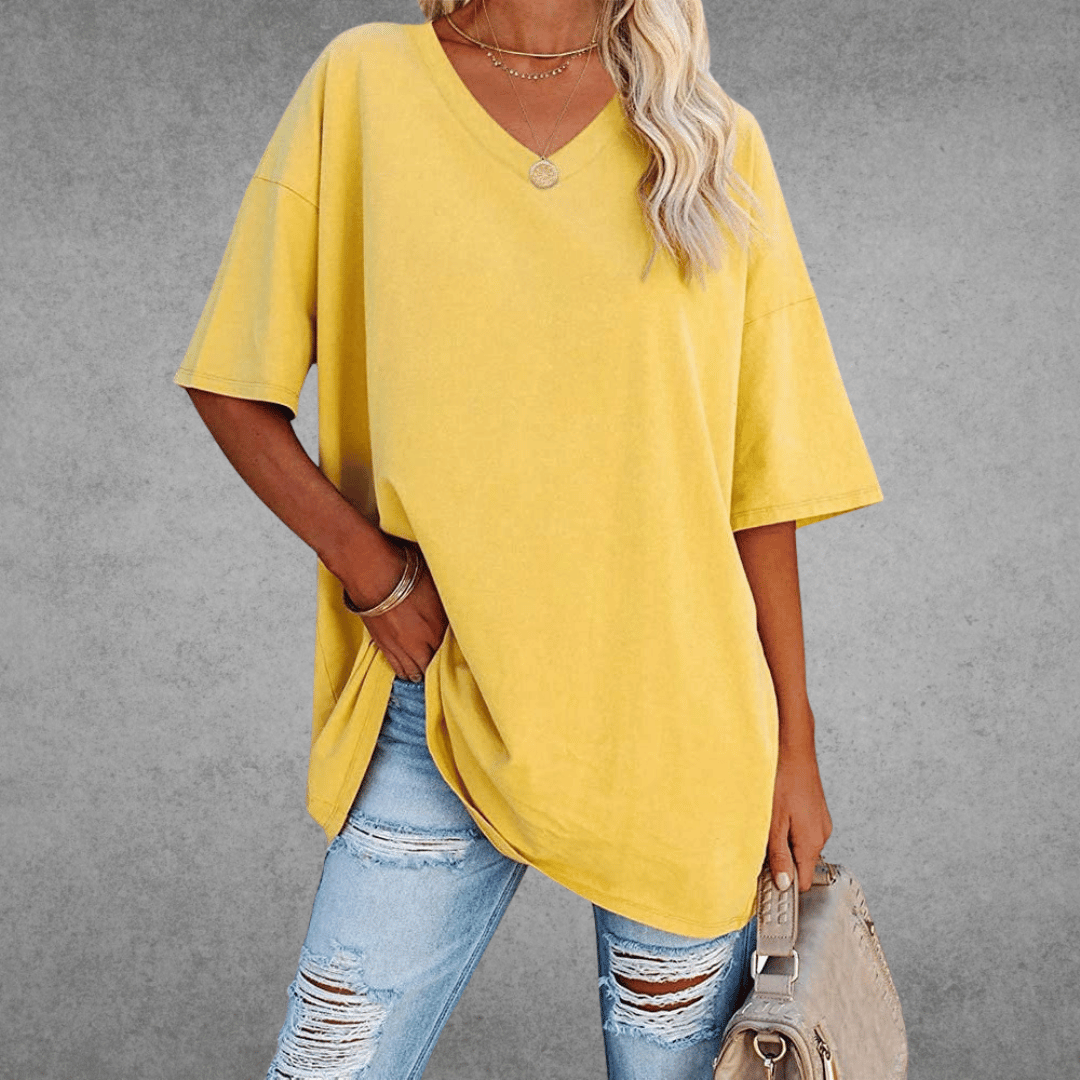 Ninon Women's Oversized T-Shirt – V-Neck Lightweight Casual Top