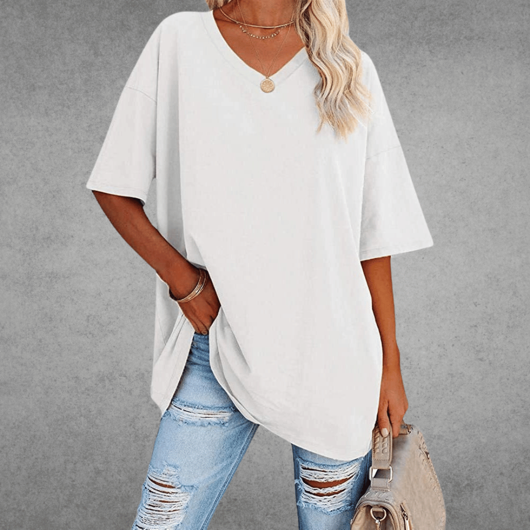 Ninon Women's Oversized T-Shirt – V-Neck Lightweight Casual Top