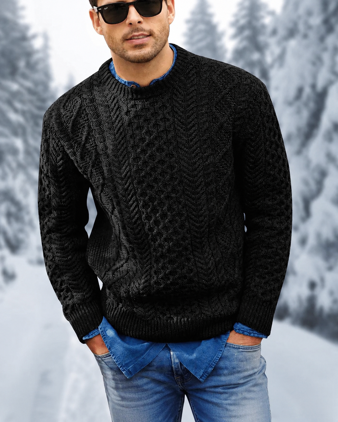 Othar Men's Cable Knit Sweater – Classic Warm Pullover for Fall and Winter