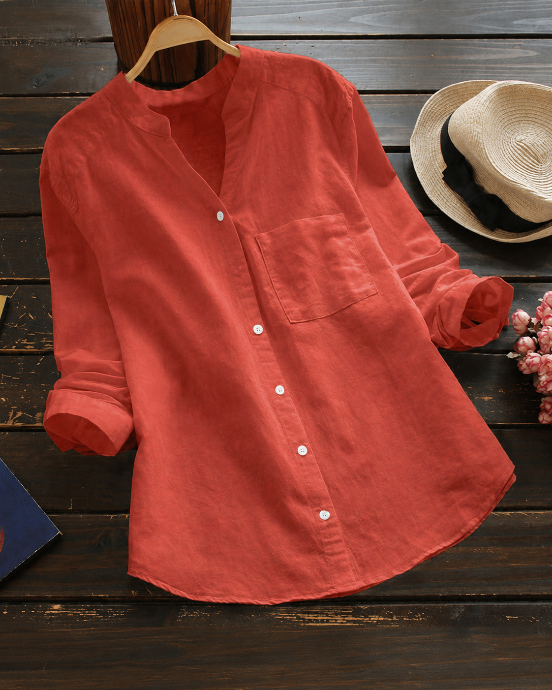 Aloyse Women's Linen Cotton Shirt – Relaxed Fit Breathable Button-Up Top