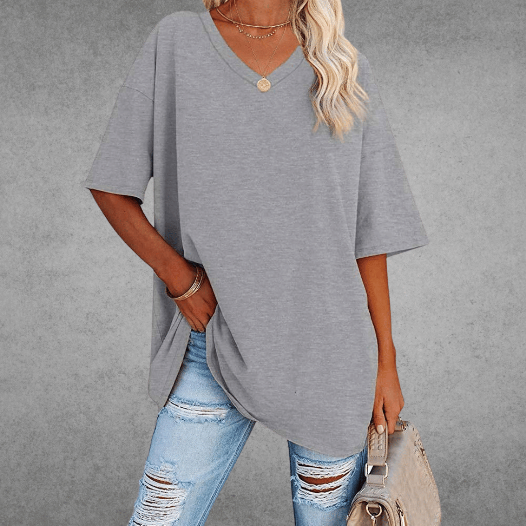 Ninon Women's Oversized T-Shirt – V-Neck Lightweight Casual Top