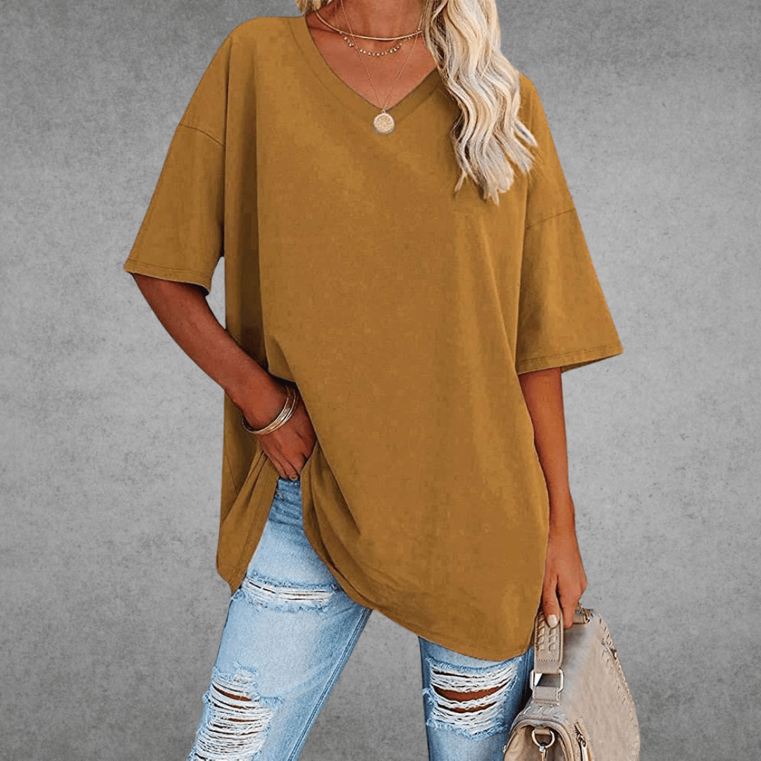 Ninon Women's Oversized T-Shirt – V-Neck Lightweight Casual Top