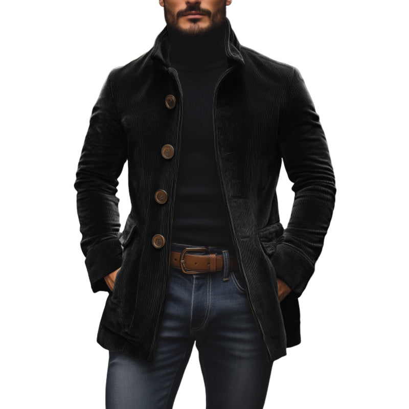 Emerson Men's Corduroy Coat – Slim Fit Button Front High Collar Vintage Jacket