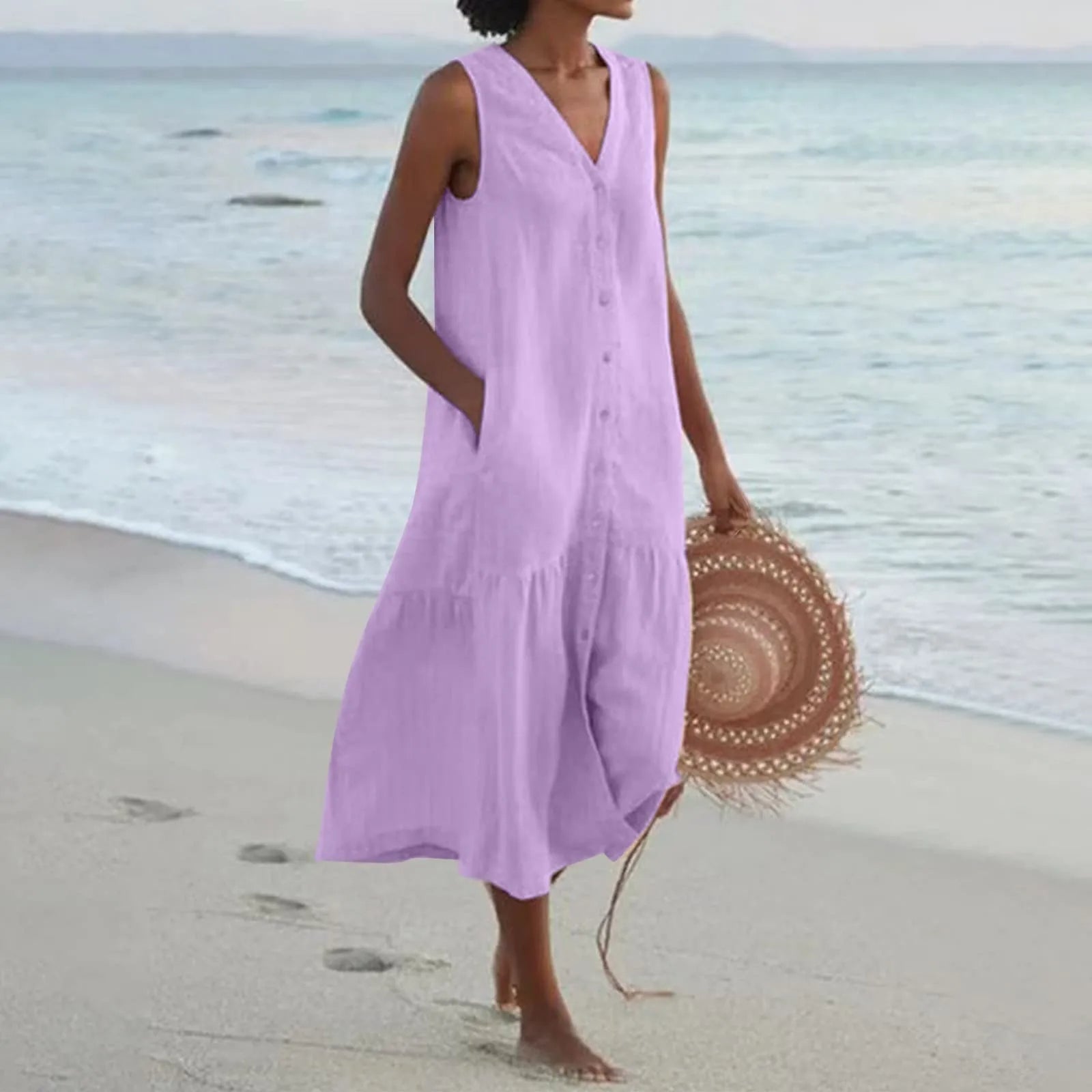 Lena Women's V-Neck Maxi Dress – Flowy Elegant Summer Occasion Dress