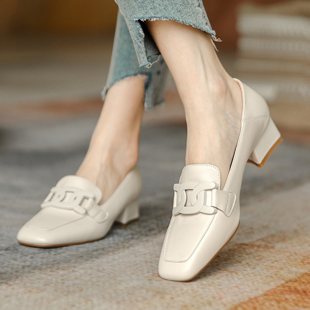 Evrynth Women's Mary Jane Loafers – Leather Chunky Heel Shoes with Buckle