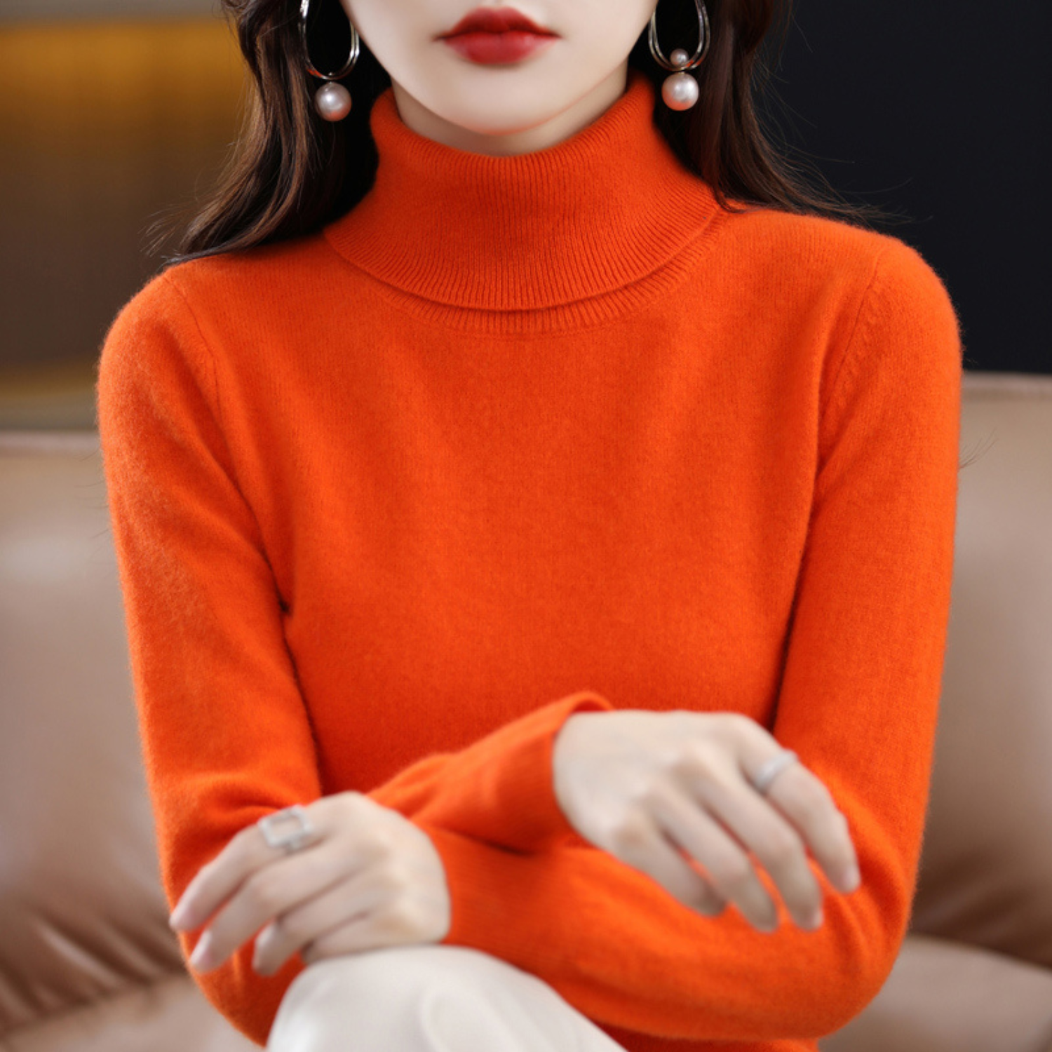 Emmie Women's Cashmere Turtleneck Sweater – Soft Regular Fit Elegant Pullover