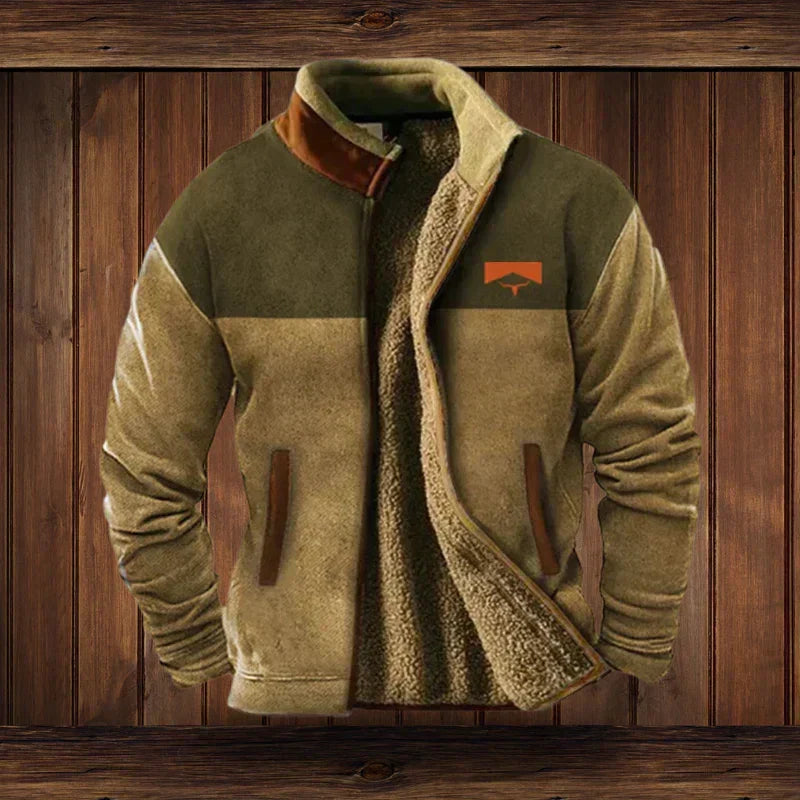 Noah Men’s Winter Jacket – Fleece-Lined Western Coat with Ethnic Pattern Design