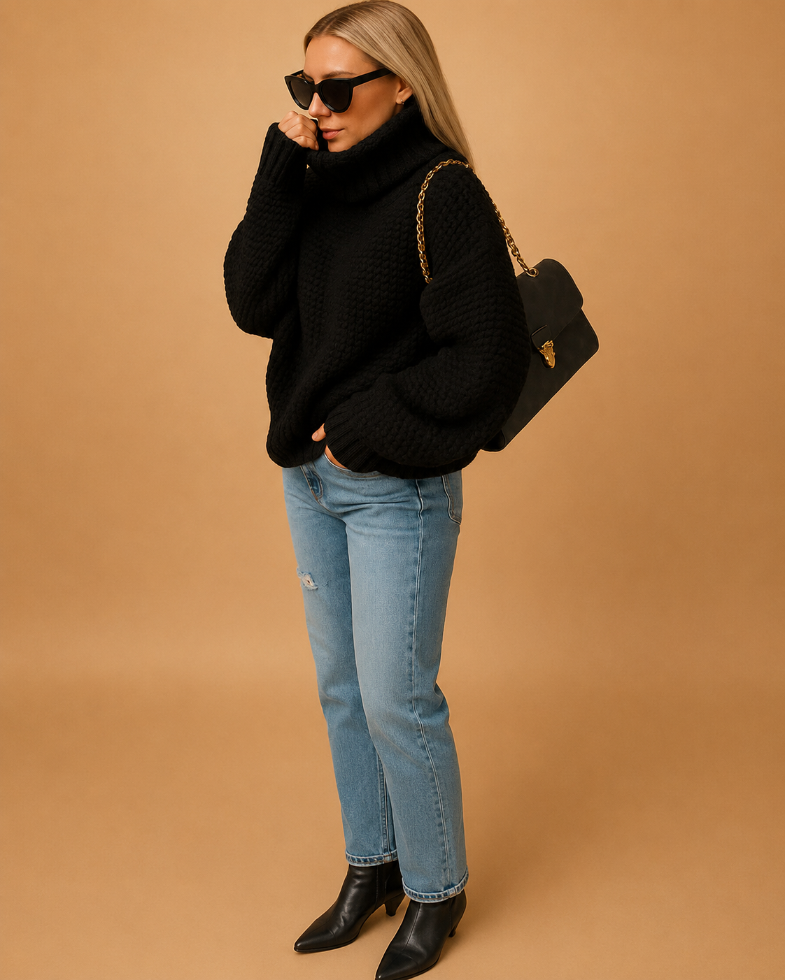 Hyacinth Women's Turtleneck Sweater – Thick Knit Relaxed Pullover for Winter