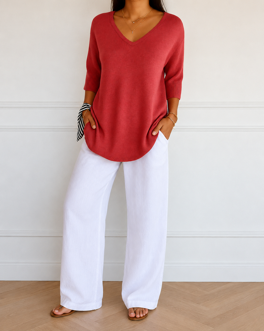 Coraline Women's V-Neck Sweater – Fine Knit Fitted Pullover for Office and Casual Wear