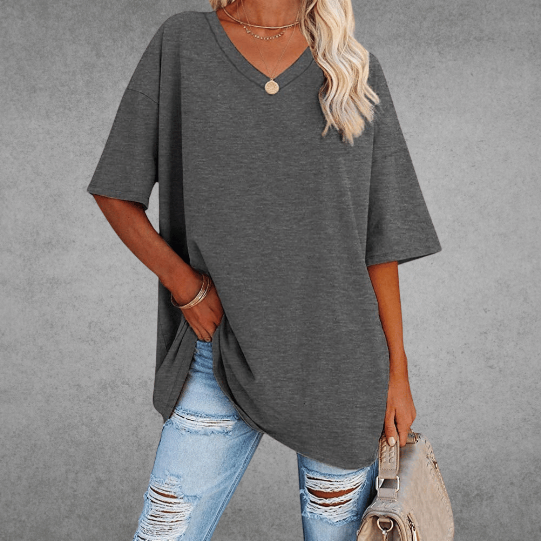 Ninon Women's Oversized T-Shirt – V-Neck Lightweight Casual Top