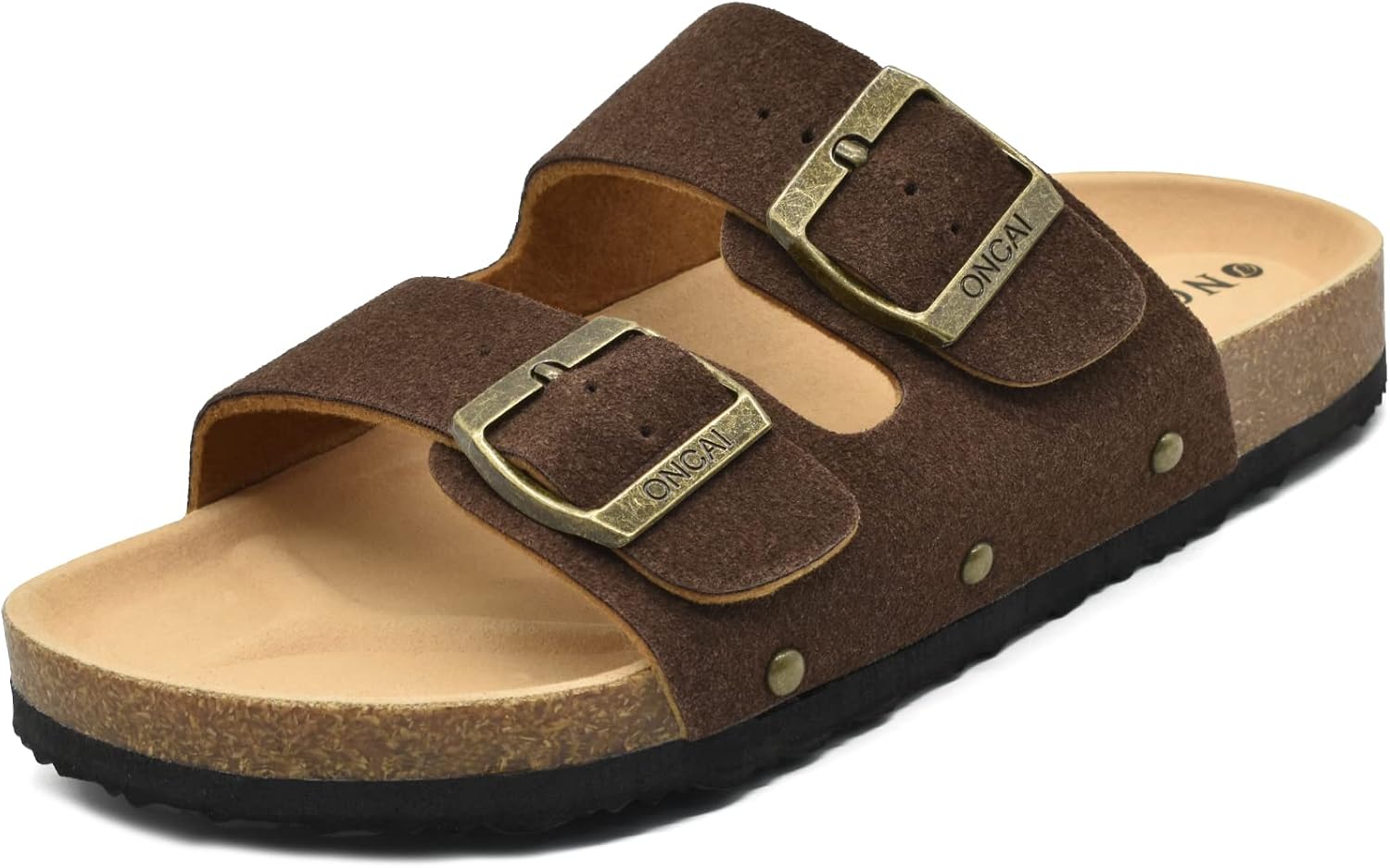 Anelin Women's Cork Mules – Suede Slip-On Sandals with Adjustable Buckle