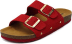 Anelin Women's Cork Mules – Suede Slip-On Sandals with Adjustable Buckle