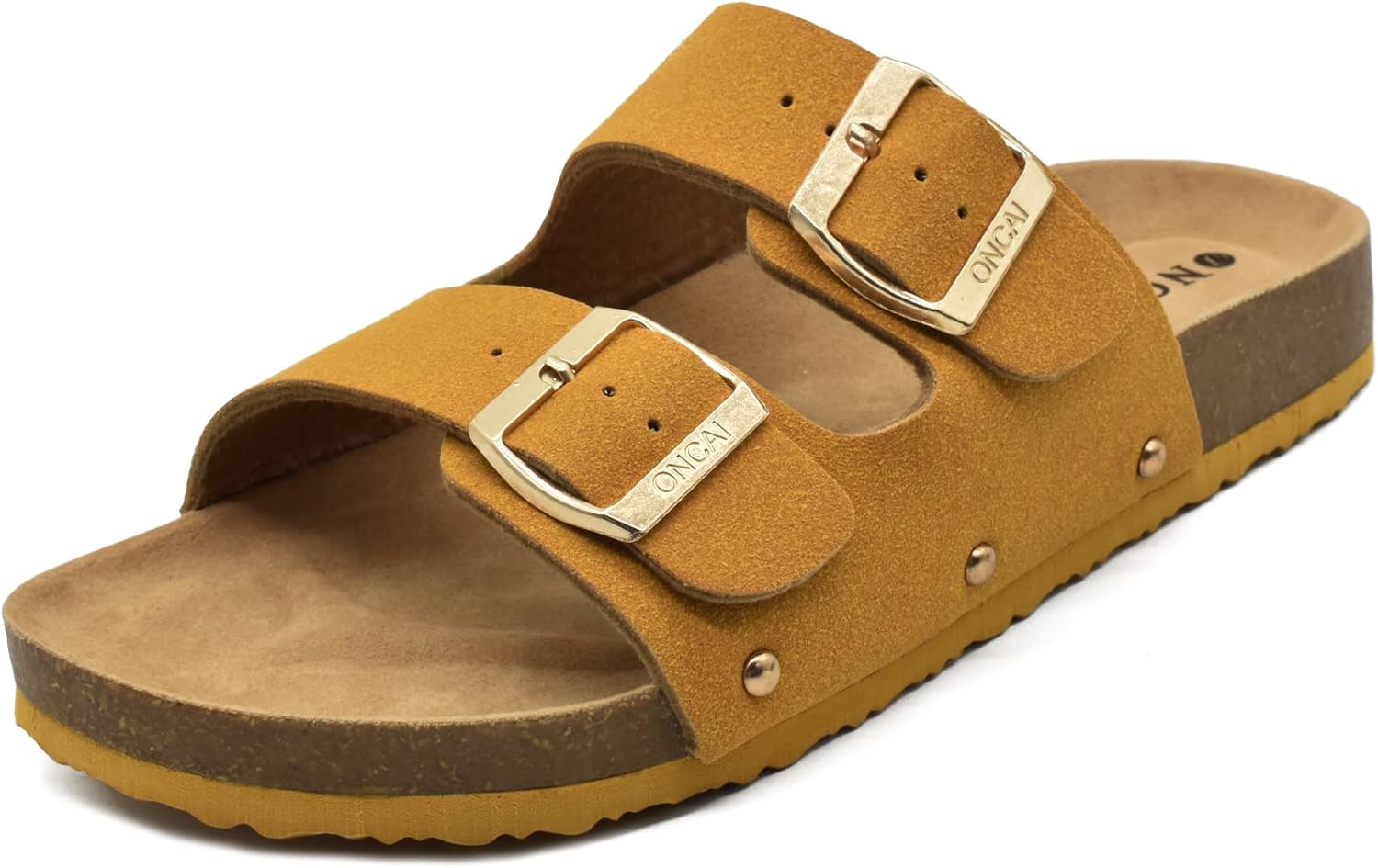 Anelin Women's Cork Mules – Suede Slip-On Sandals with Adjustable Buckle