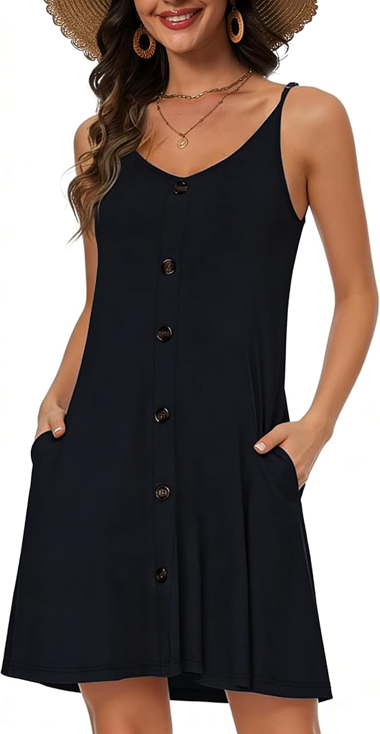 Daisy Women's Beach Dress – V-Neck Button-Front Mini Dress with Pockets