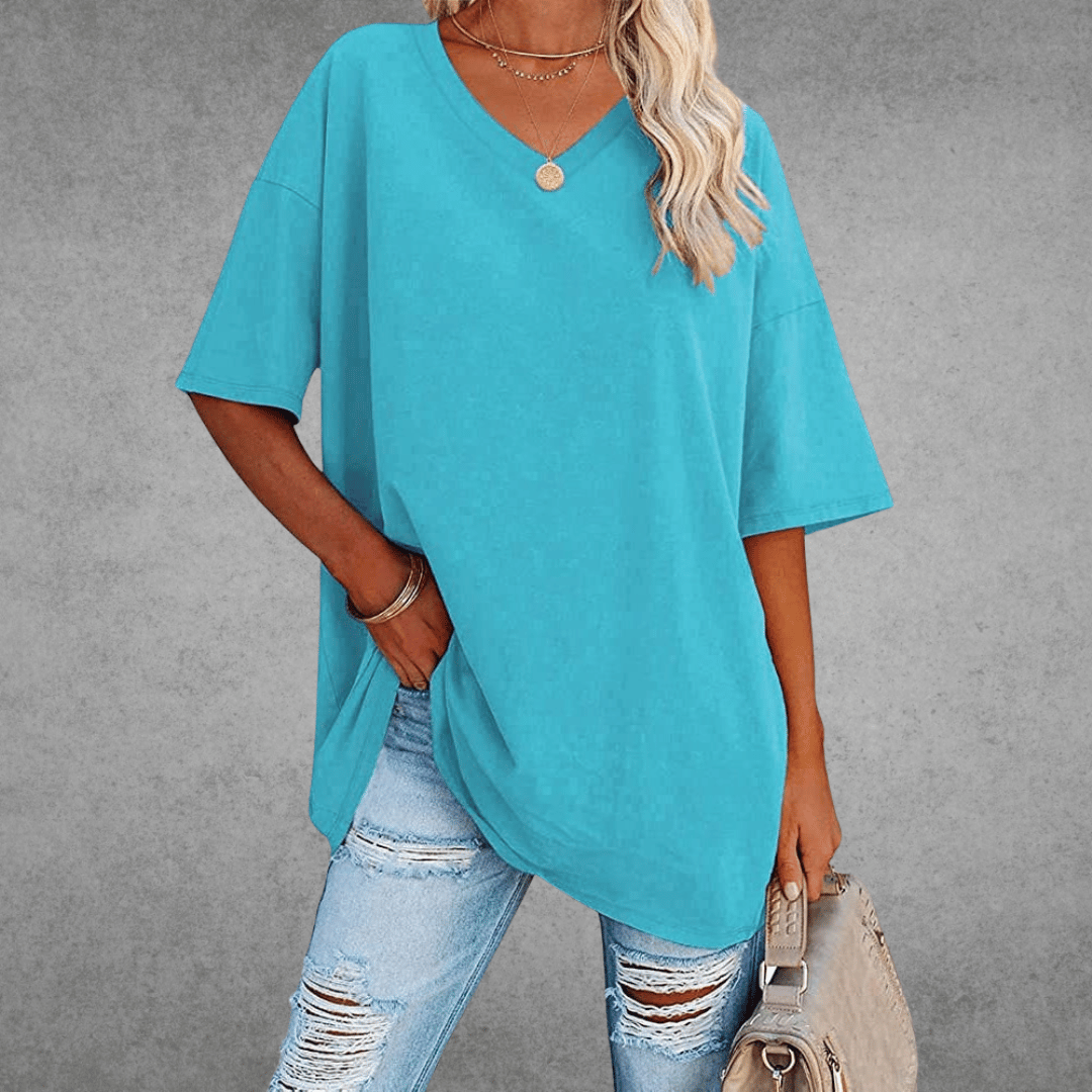 Ninon Women's Oversized T-Shirt – V-Neck Lightweight Casual Top