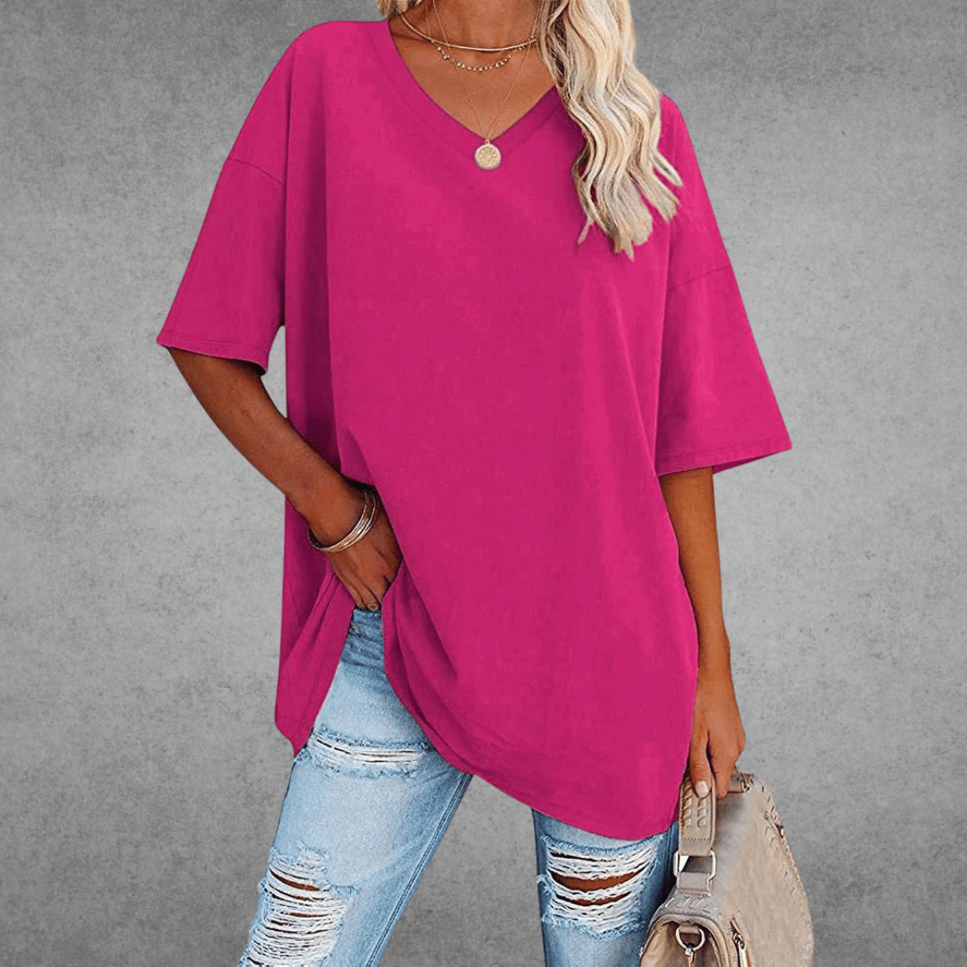 Ninon Women's Oversized T-Shirt – V-Neck Lightweight Casual Top