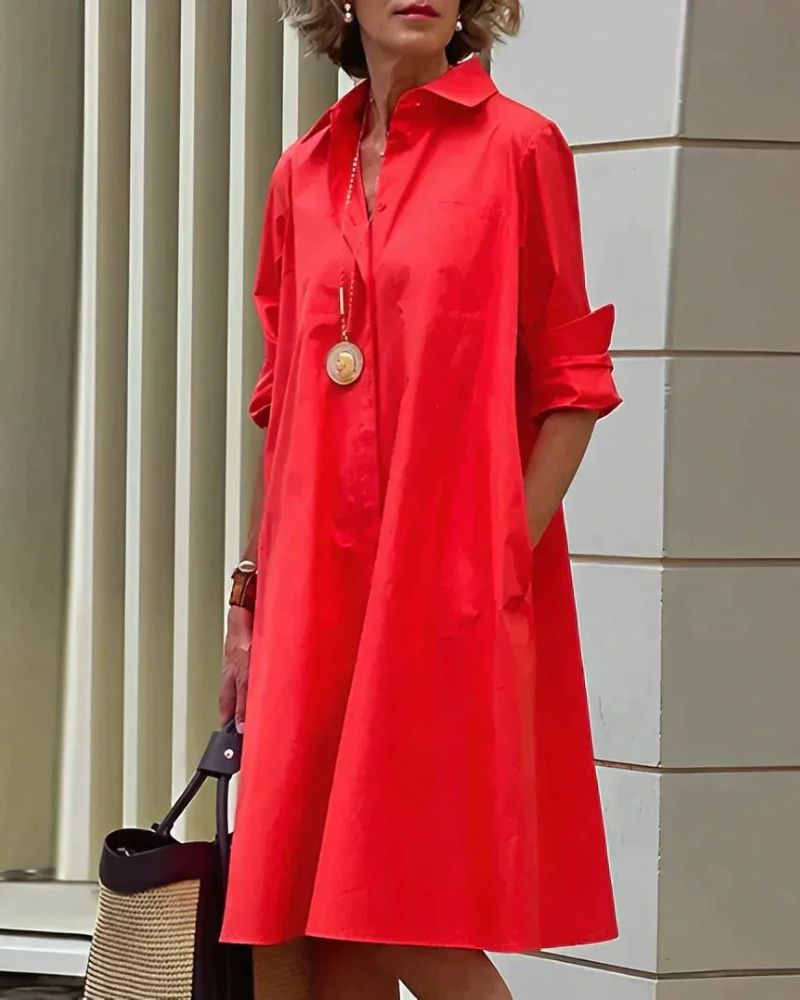 Monet Women's Shirt Dress – Long Sleeve Midi Dress with Pockets