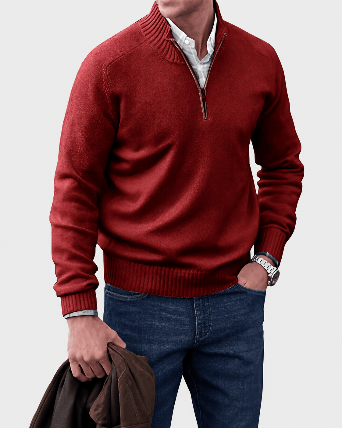 Adrian Men's Half-Zip Sweater – Cashmere-Inspired Knit Pullover with Stand Collar