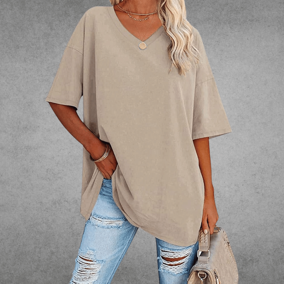 Ninon Women's Oversized T-Shirt – V-Neck Lightweight Casual Top