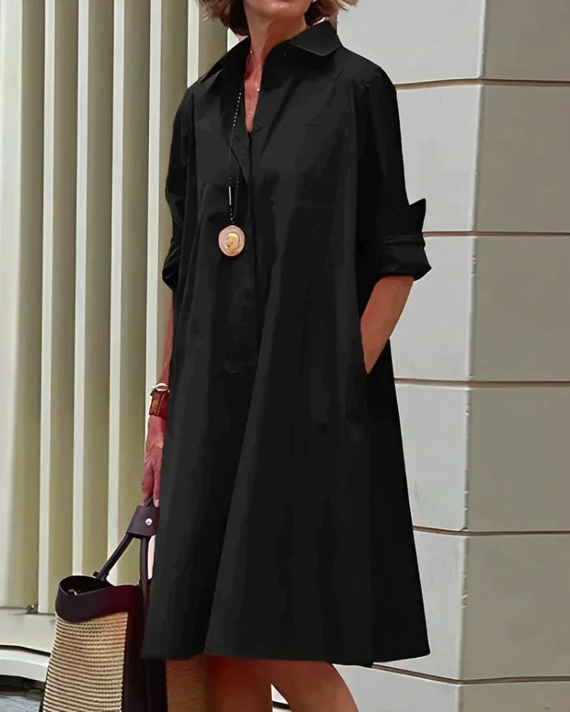 Monet Women's Shirt Dress – Long Sleeve Midi Dress with Pockets