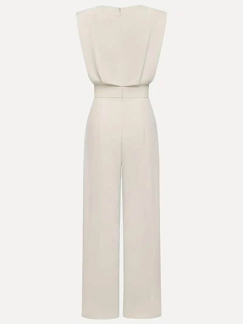 Mira Women's High-Waist Jumpsuit – Straight Leg Pleated Elegant Outfit