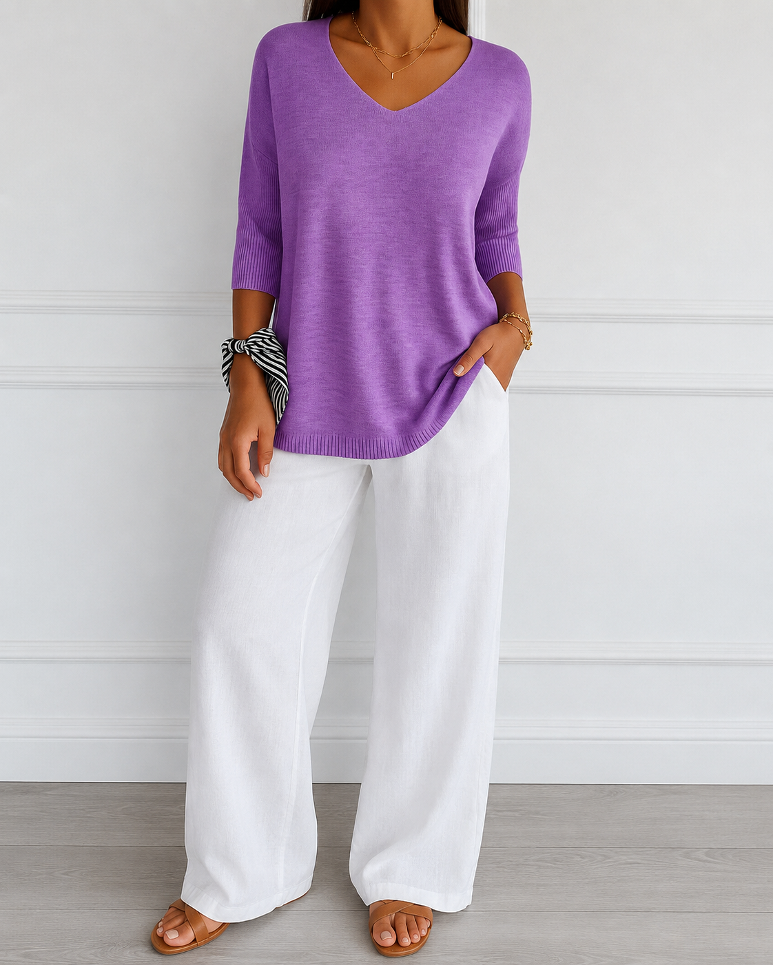 Coraline Women's V-Neck Sweater – Fine Knit Fitted Pullover for Office and Casual Wear
