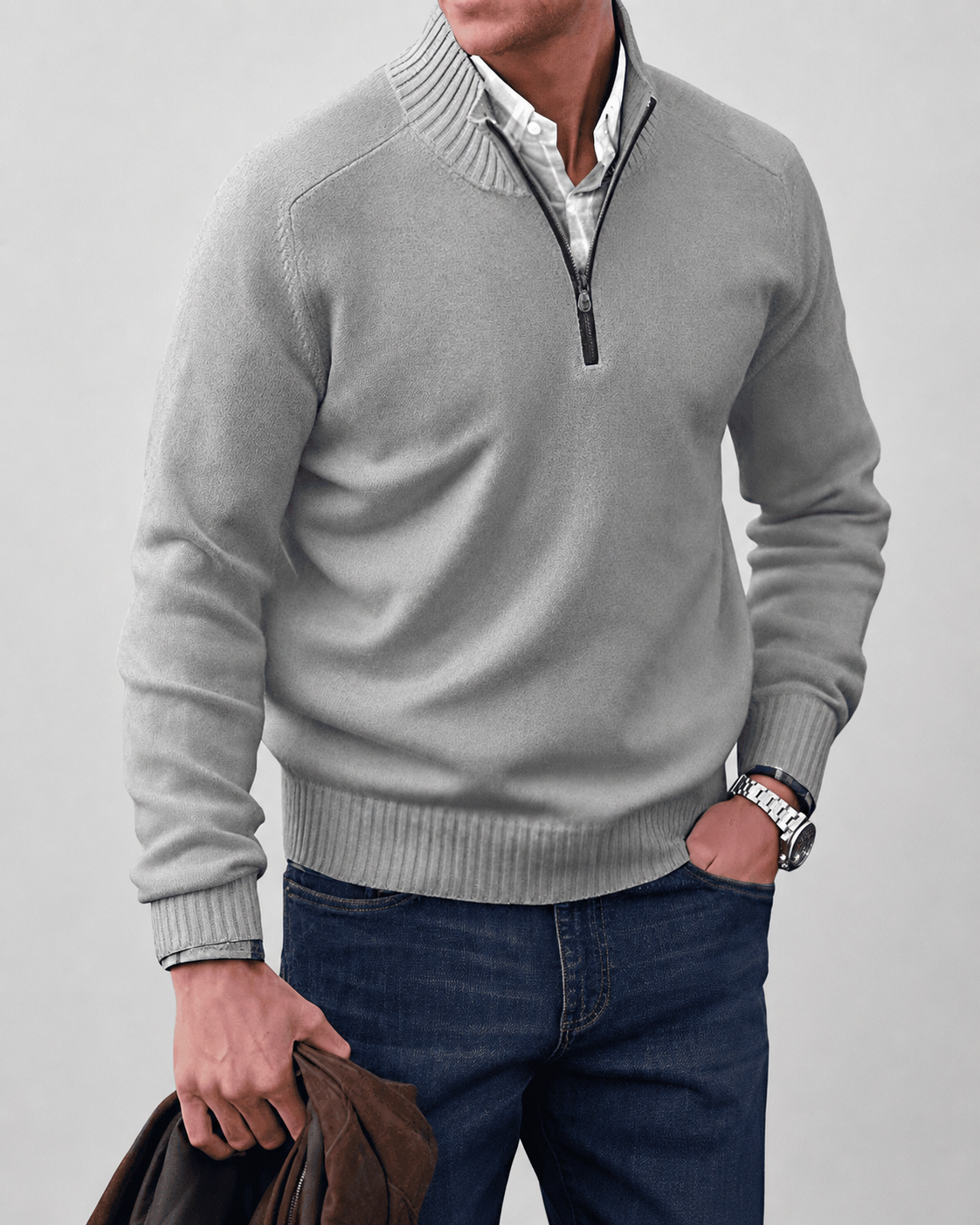Adrian Men's Half-Zip Sweater – Cashmere-Inspired Knit Pullover with Stand Collar