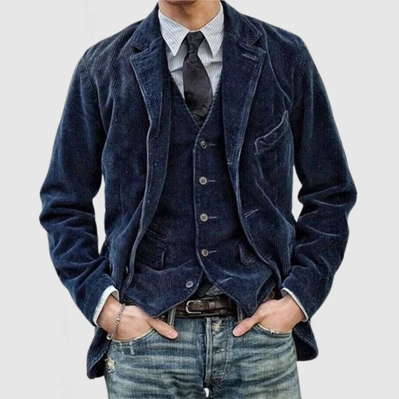 James Men's Corduroy Blazer – Matching Vest Button Front Formal Jacket
