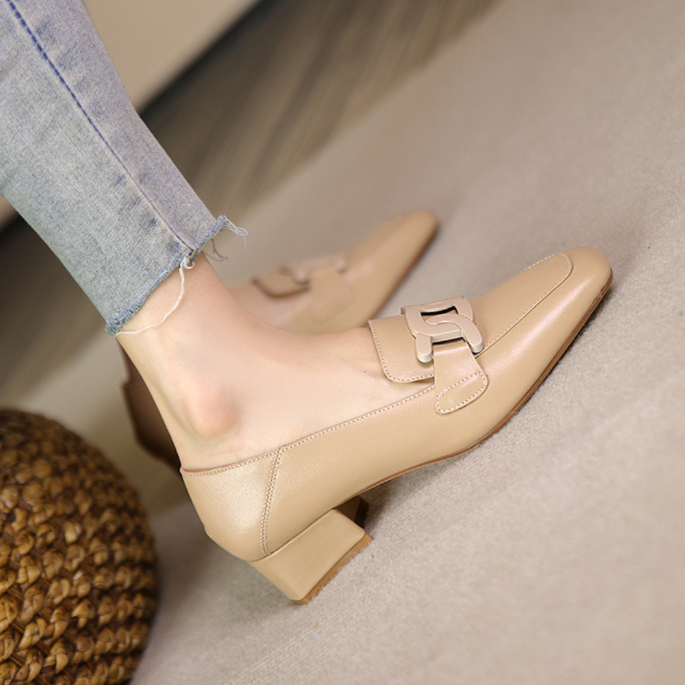 Evrynth Women's Mary Jane Loafers – Leather Chunky Heel Shoes with Buckle