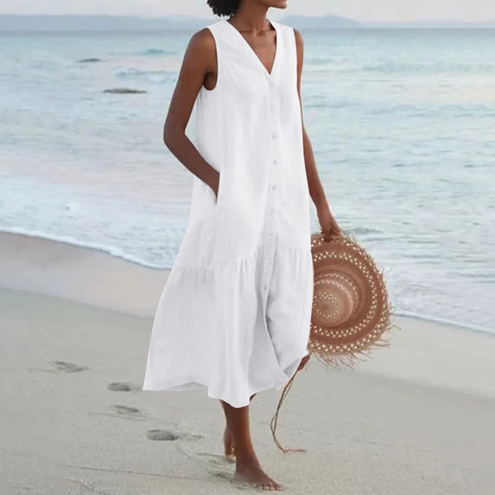Lena Women's V-Neck Maxi Dress – Flowy Elegant Summer Occasion Dress