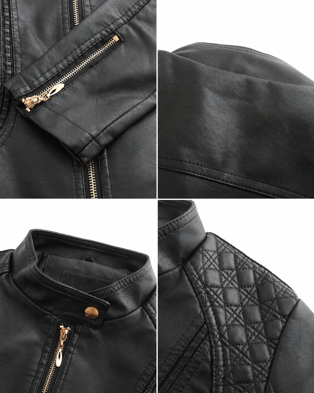 Janiyah Women's Leather Jacket – Stand Collar Zip Jacket with Pockets