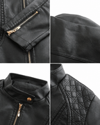 Janiyah Women's Leather Jacket – Stand Collar Zip Jacket with Pockets