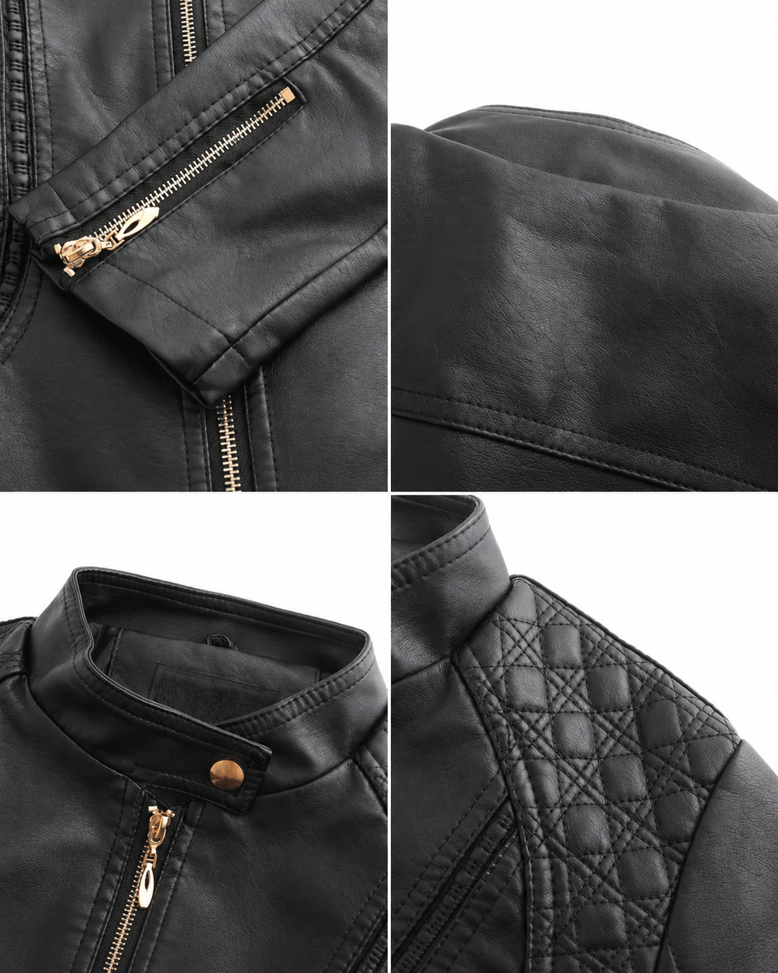 Janiyah Women's Leather Jacket – Stand Collar Zip Jacket with Pockets