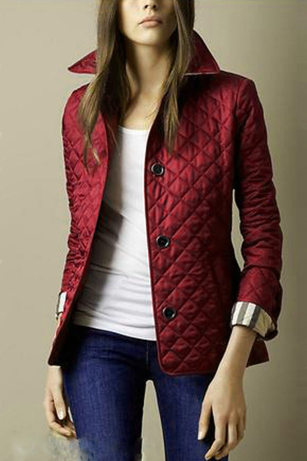 Clara Women's Quilted Jacket – Fitted Button-Up Lightweight Mid-Season Coat