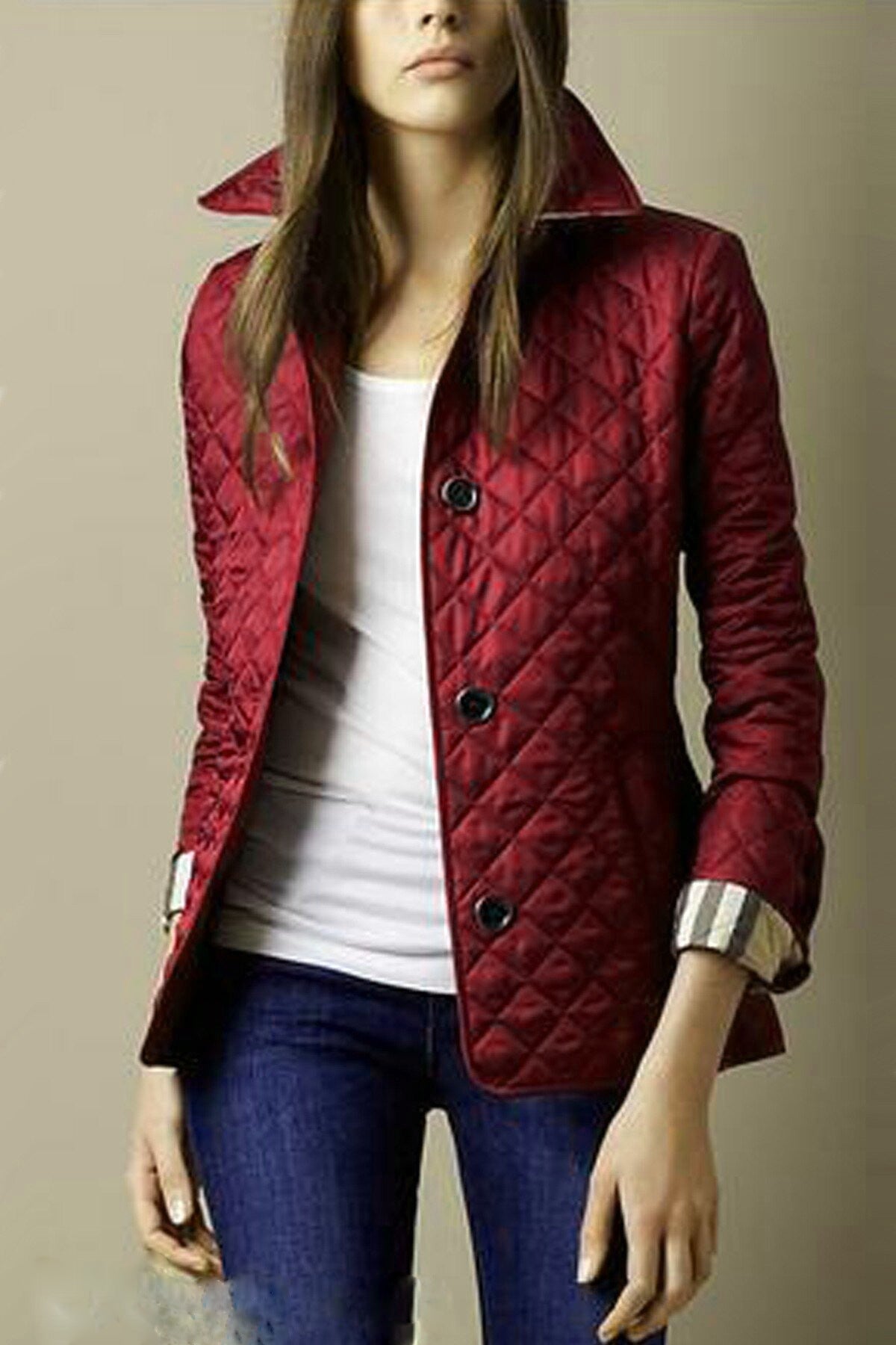 Clara Women's Quilted Jacket – Fitted Button-Up Lightweight Mid-Season Coat