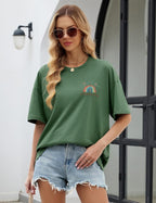 Monica Women's Oversized Graphic Tee – 100% Cotton Rainbow Floral Casual T-Shirt
