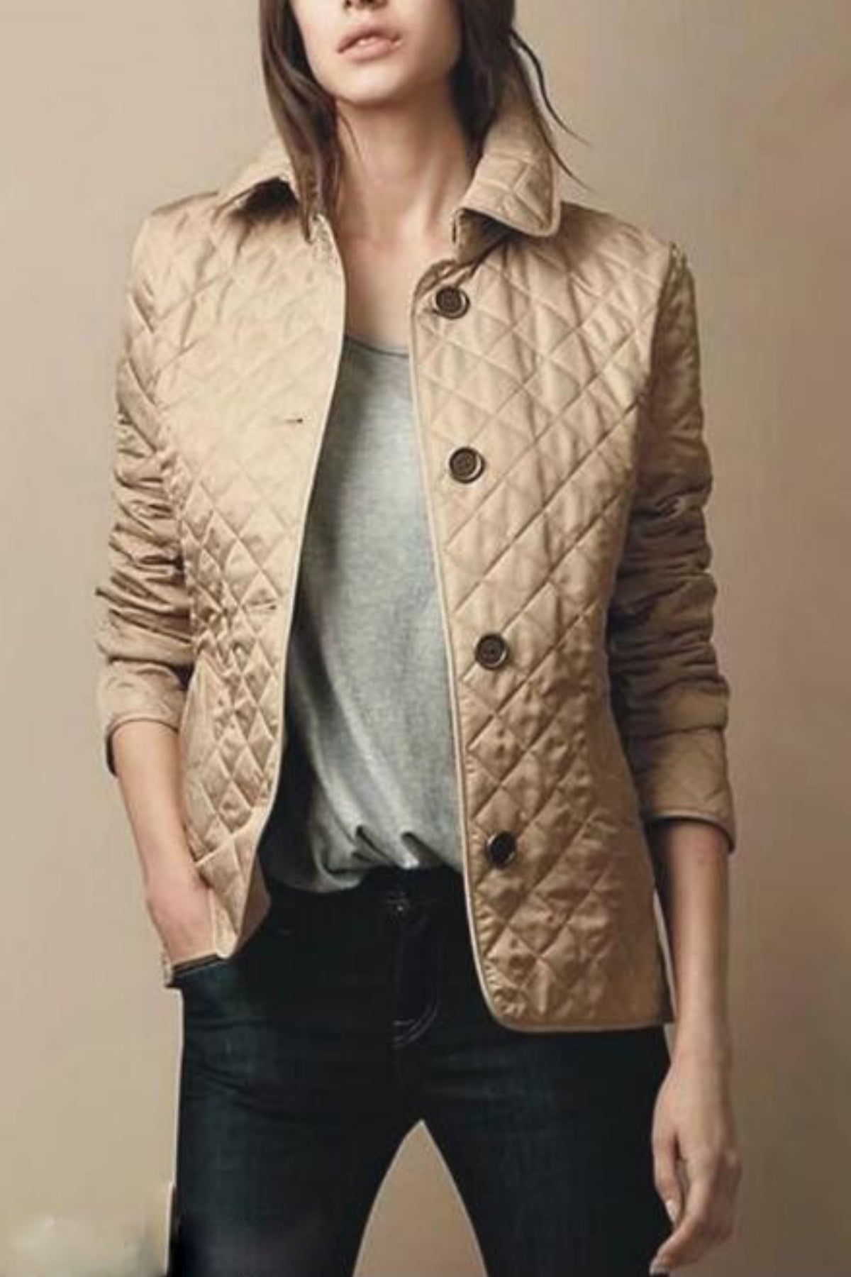 Clara Women's Quilted Jacket – Fitted Button-Up Lightweight Mid-Season Coat