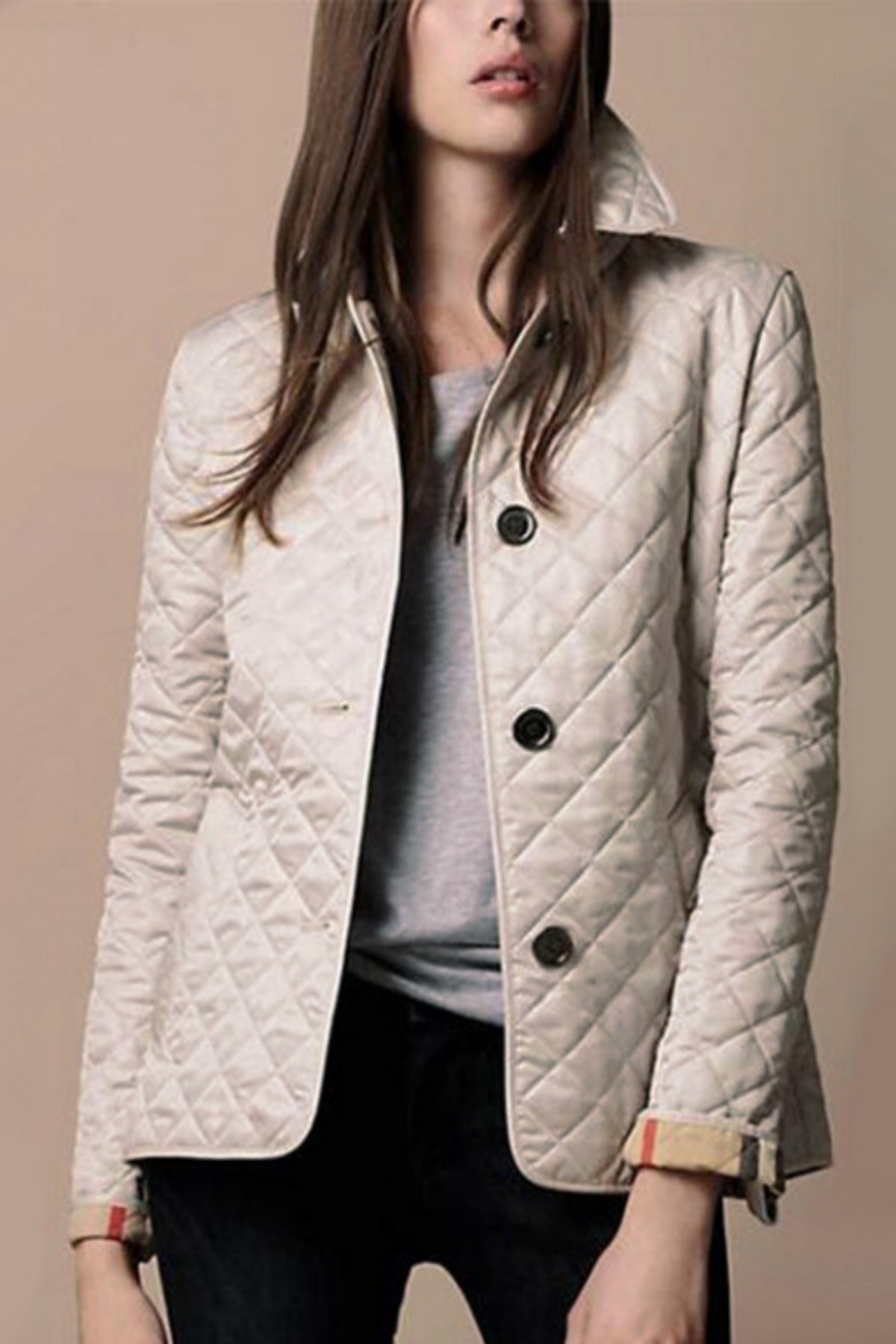 Clara Women's Quilted Jacket – Fitted Button-Up Lightweight Mid-Season Coat