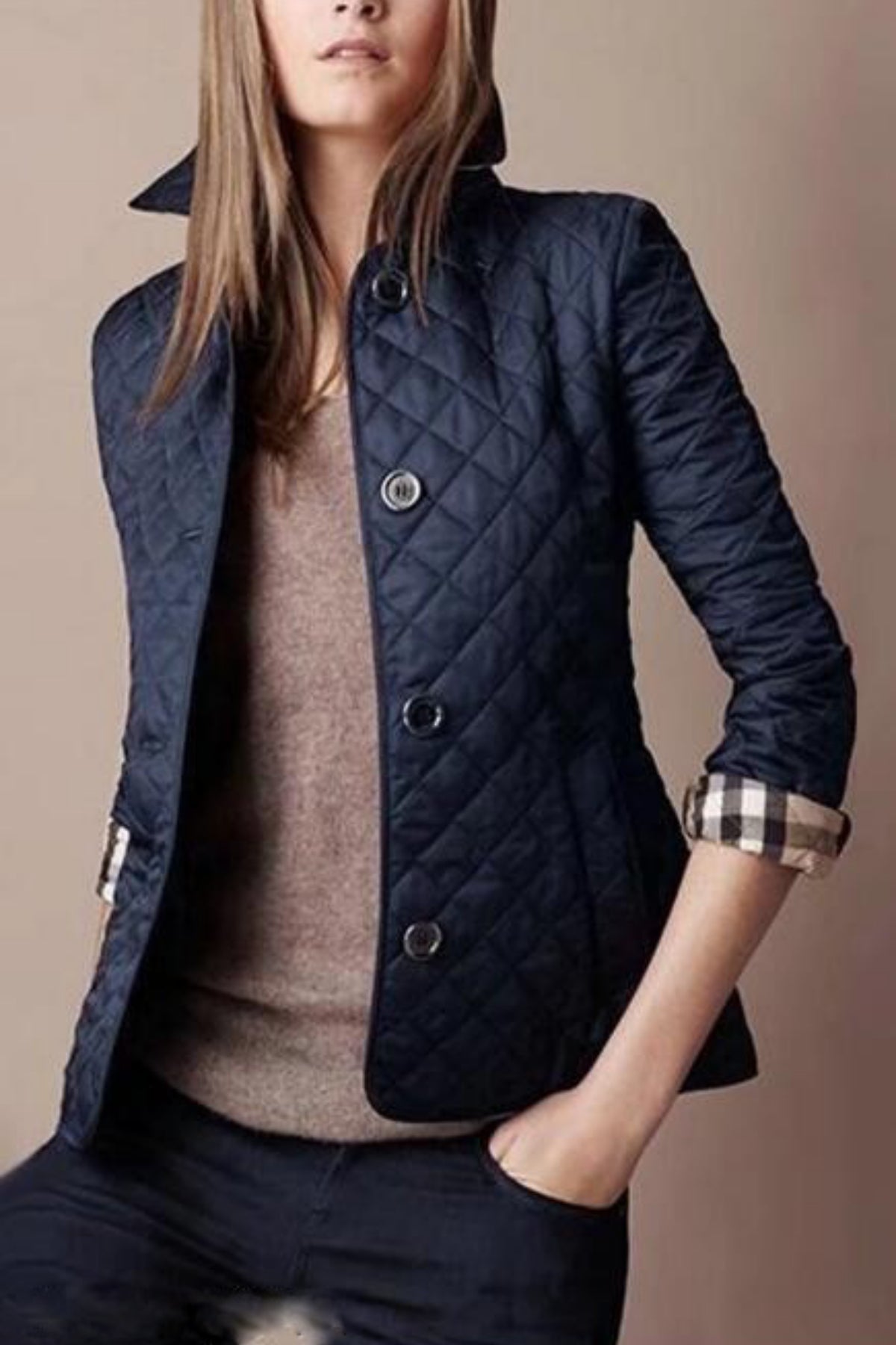 Clara Women's Quilted Jacket – Fitted Button-Up Lightweight Mid-Season Coat