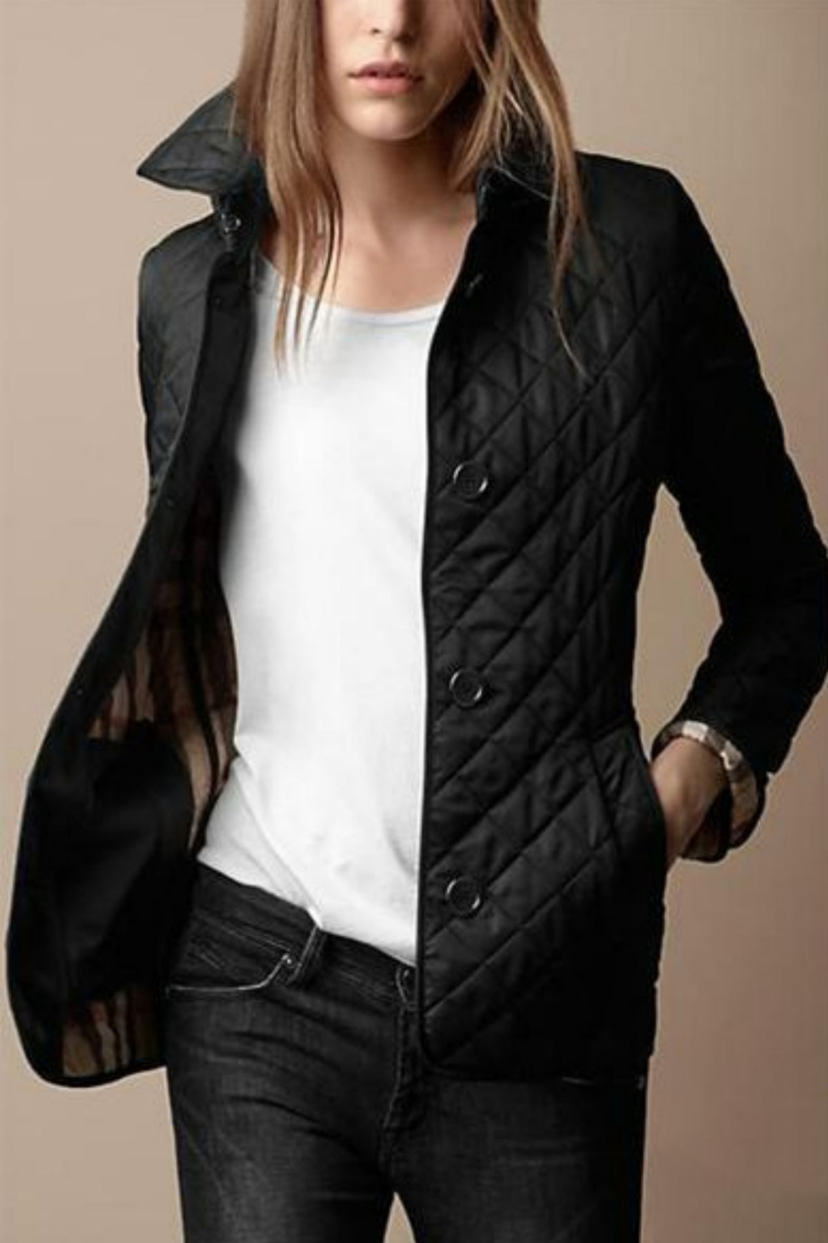 Clara Women's Quilted Jacket – Fitted Button-Up Lightweight Mid-Season Coat