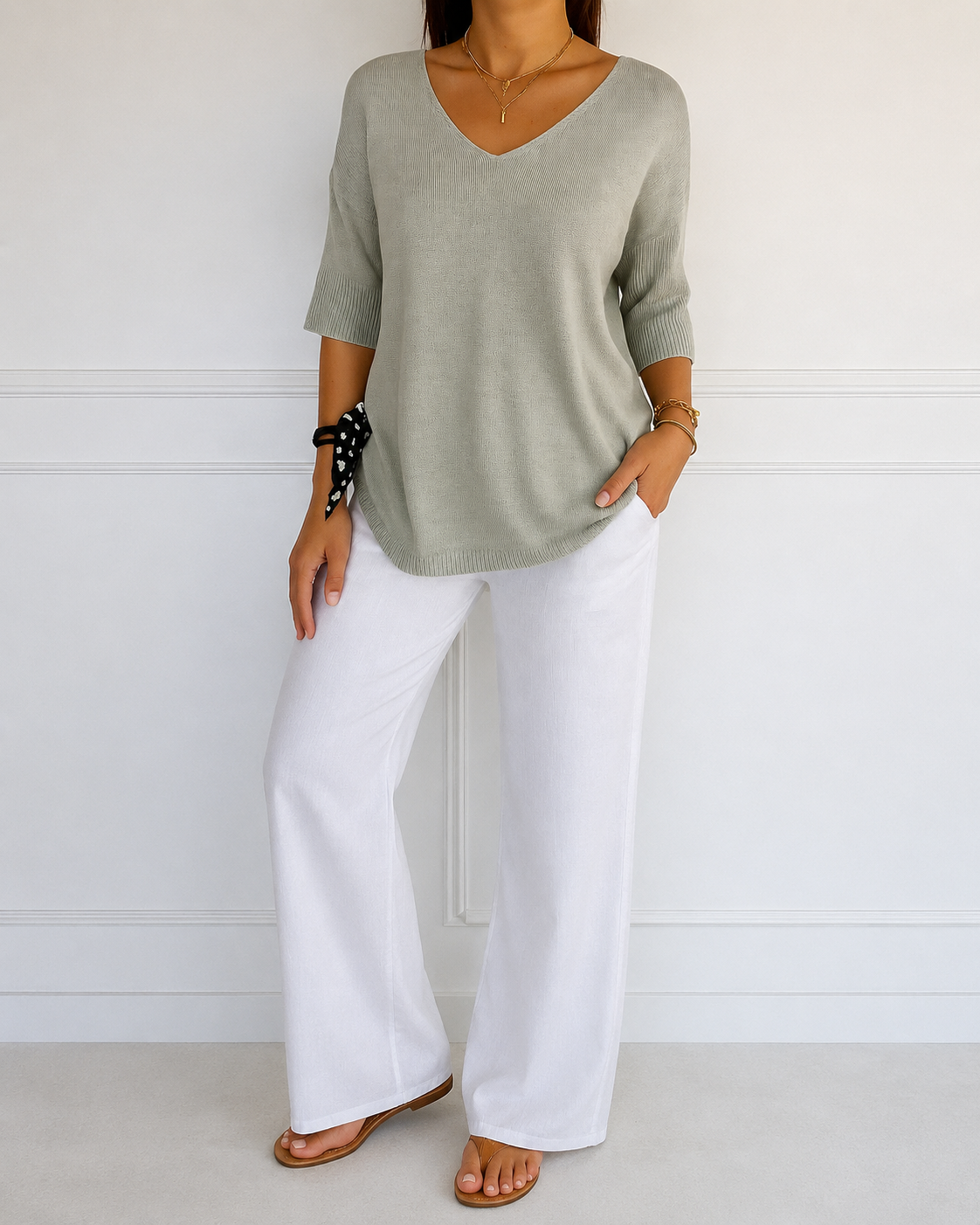 Coraline Women's V-Neck Sweater – Fine Knit Fitted Pullover for Office and Casual Wear