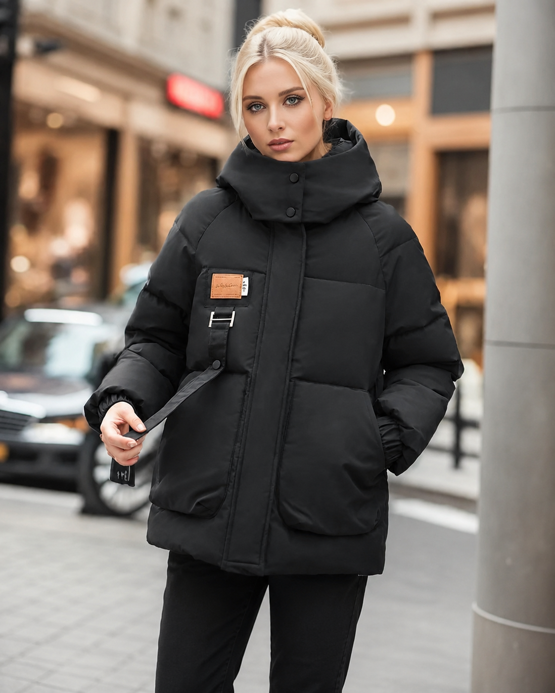 Hainie Women's Oversized Puffer Jacket – Hooded Water-Resistant Winter Coat