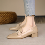 Evrynth Women's Mary Jane Loafers – Leather Chunky Heel Shoes with Buckle