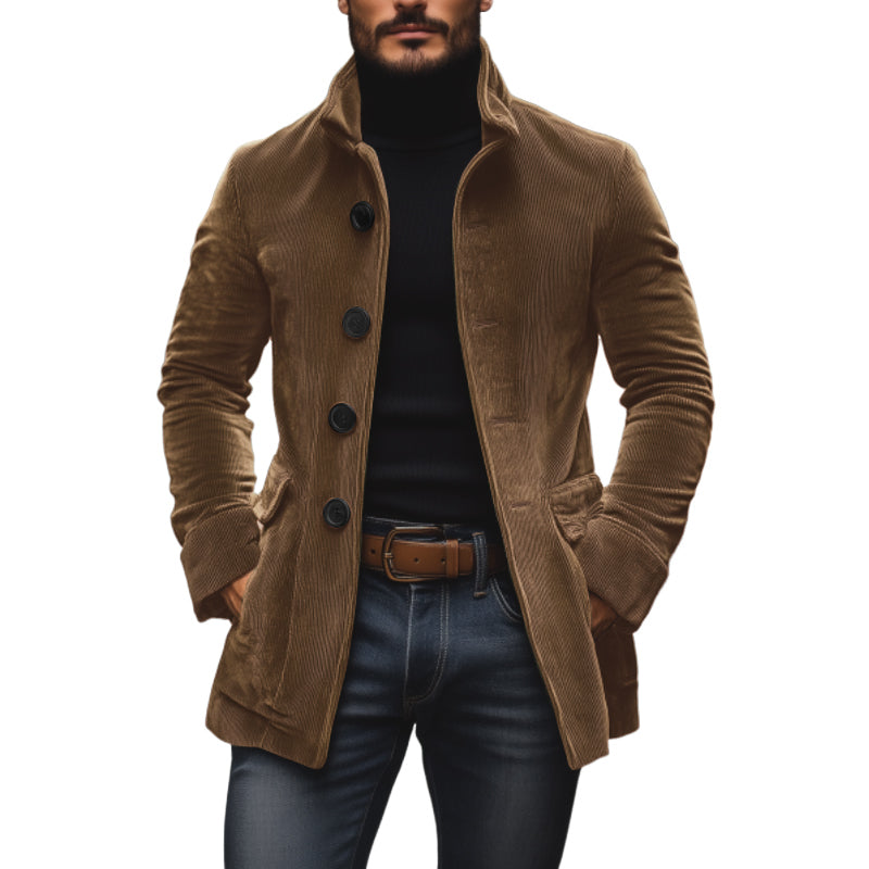 Emerson Men's Corduroy Coat – Slim Fit Button Front High Collar Vintage Jacket