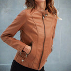 Diana Women's Leather Jacket – Zip Front Regular Fit Jacket with Pockets